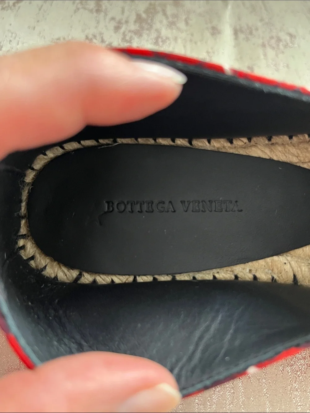 Bottega Veneta Red Grid-Patterned Slip-On Espadrilles